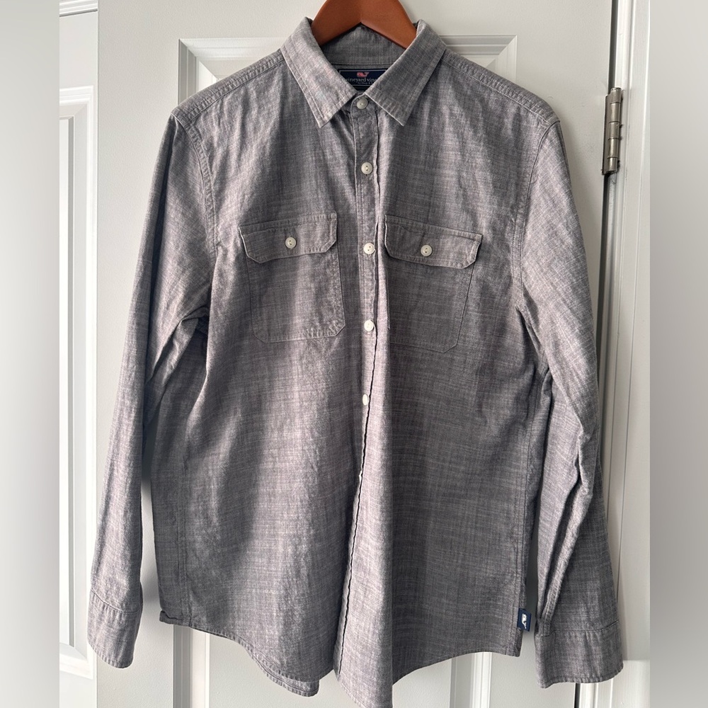 Vineyard Vines Men's Charcoal Chambray Dockman Button-Down Shirt (Size L)
